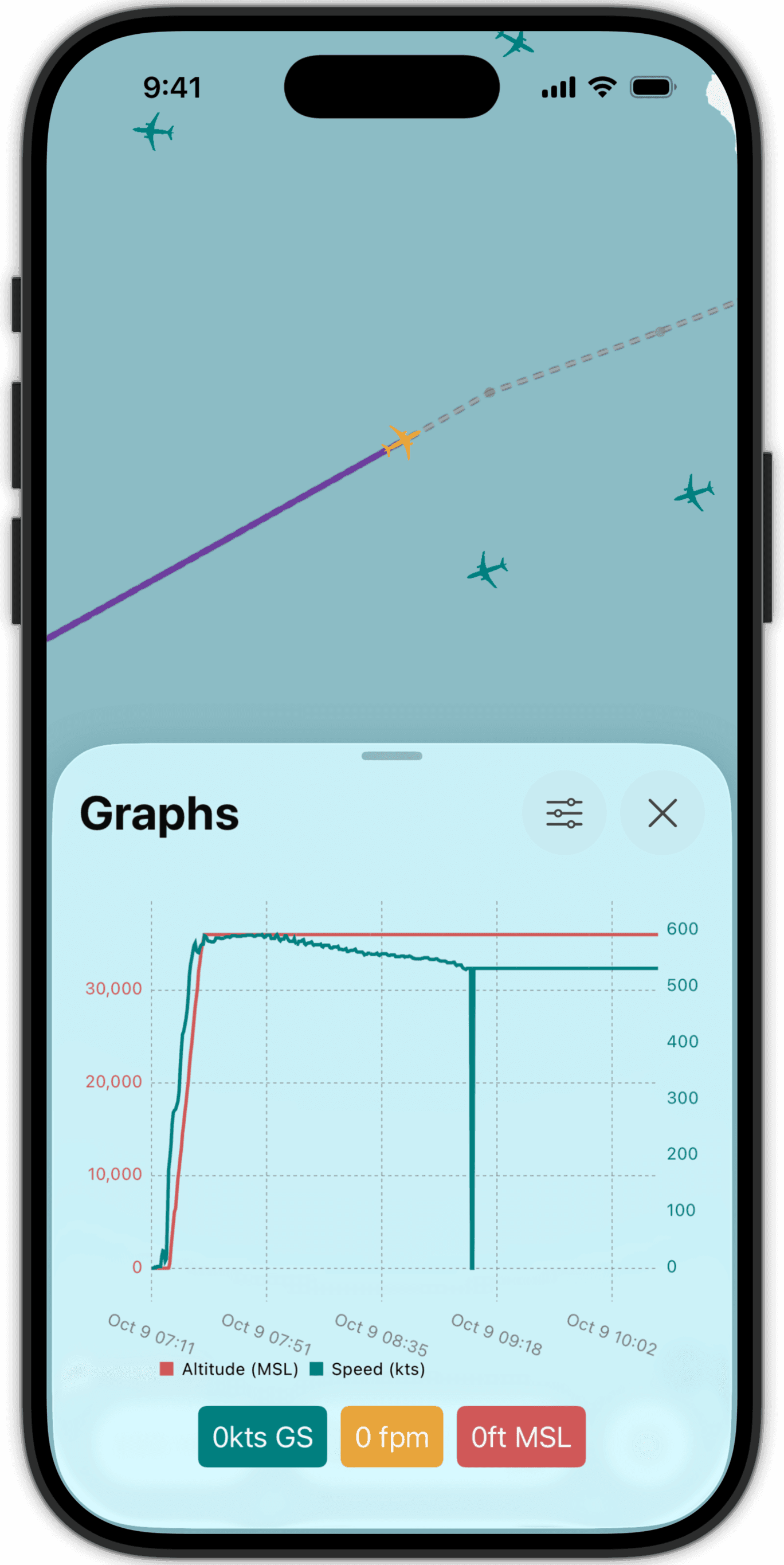 Flight graphs view on iOS app